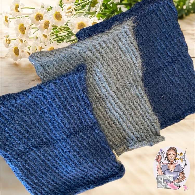 echarpe-tricot-ensemble-bleu-gris