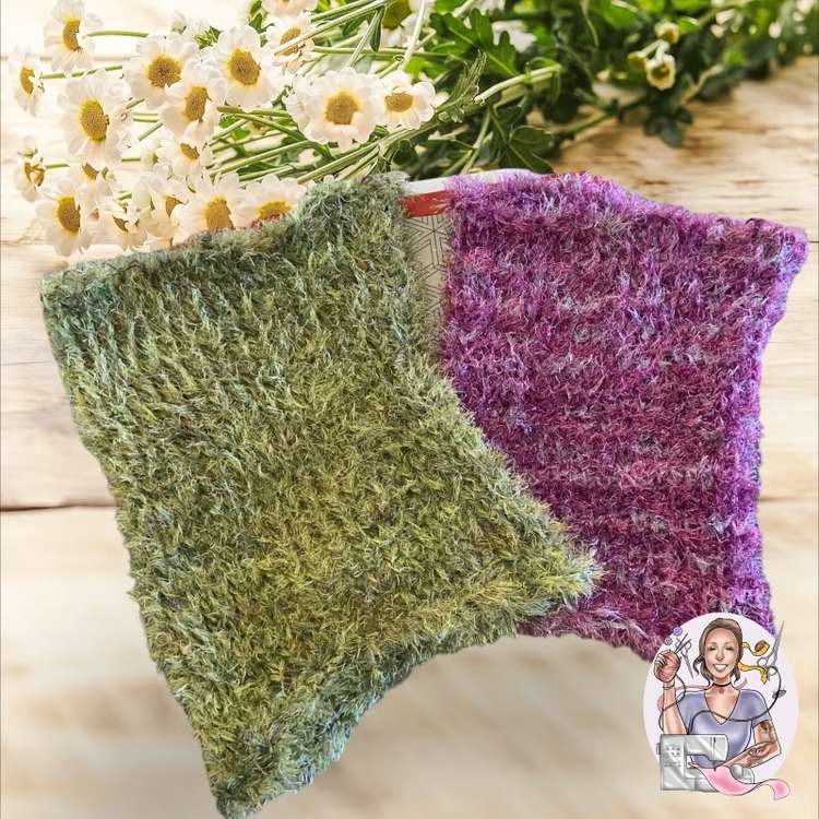 echarpe-tricot-ensemble-vert-aubergine